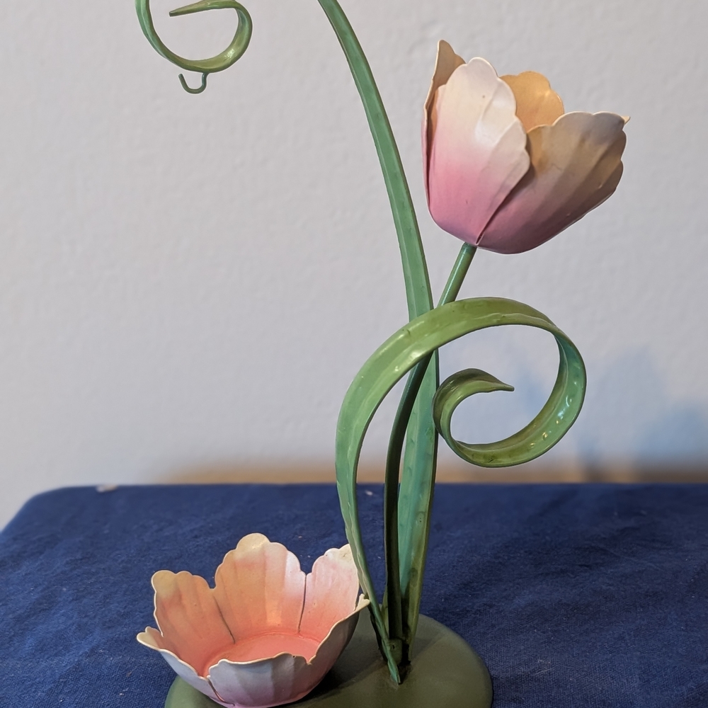 Vintage Metal Tulip  Flower Candle Holder